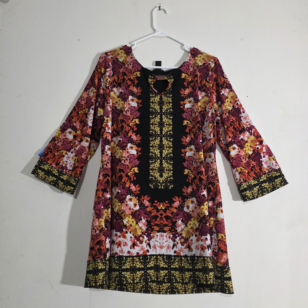 Style & Co. Floral Long Sleeve Dress - Red, Yellow, Black
